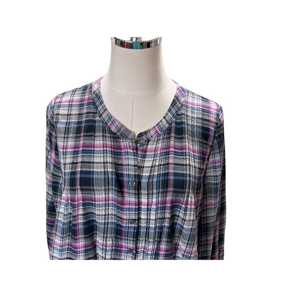 Joie Top Women's Size Large Blue Purple Plaid 100% Cotton Button Up - Picture 4 of 6
